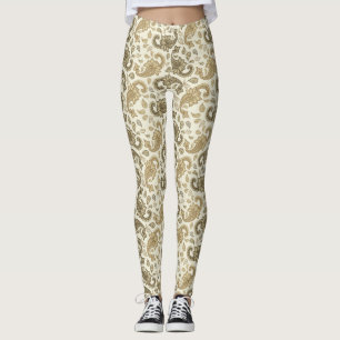 Beige-braune Paisley-Muster-Leggings Leggings