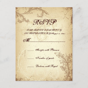 Beige braune Scrollblattjacke Hochzeit RSVP Karte