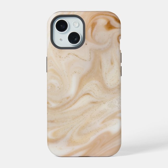 Beige Brauner Marmor iPhone 15 Hülle (Rückseite)
