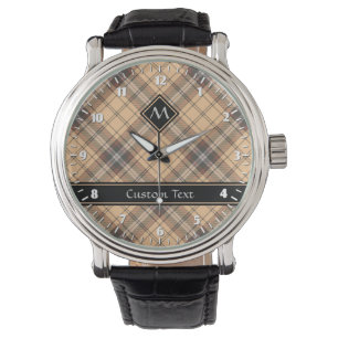 Beige-braunes Tartanmuster Armbanduhr