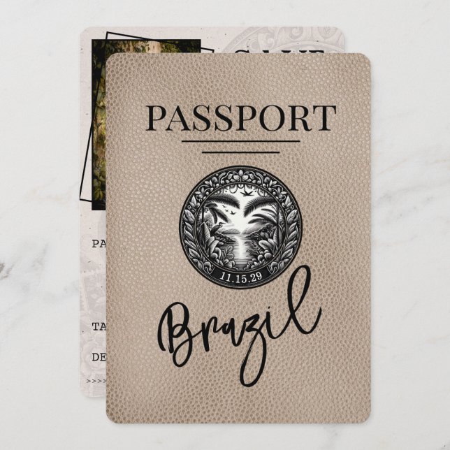 Beige Brazil Passport Save the Date (Vorne/Hinten)