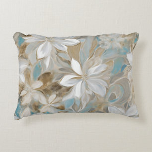 Beige Brown Aquamarin Blue Floral Dekokissen