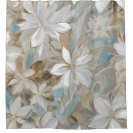 Beige Brown Aquamarin Blue Floral Duschvorhang