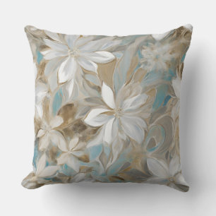 Beige Brown Aquamarin Blue Floral Kissen