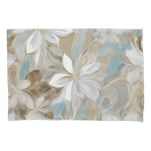 Beige Brown Aquamarin Blue Floral Kissenbezug