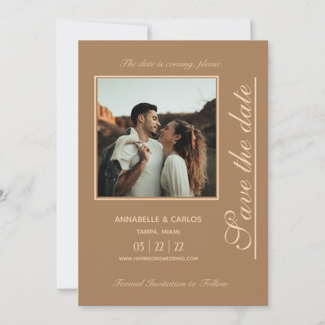 Beige Brown Boho Save the Date Einladung (Vorderseite)