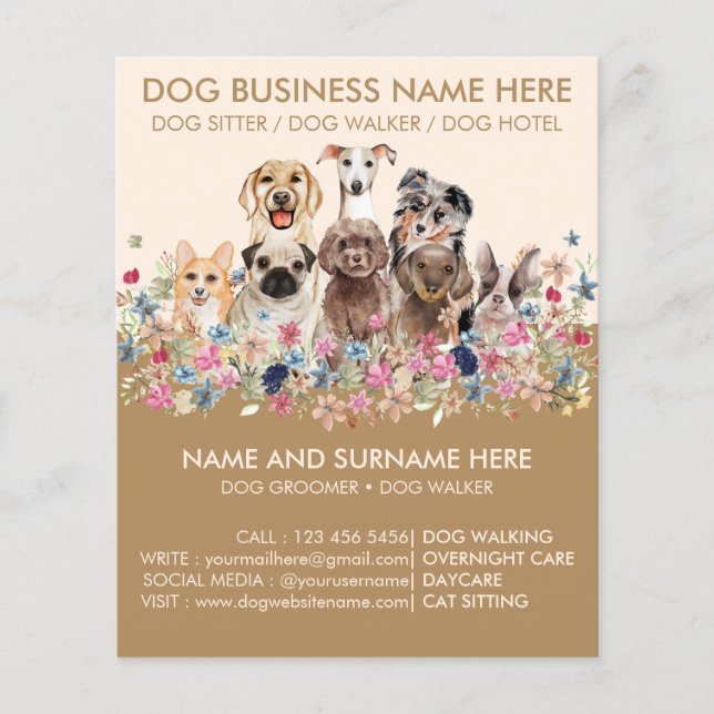Beige Brown Botanical Dogs Flyer (Vorderseite)