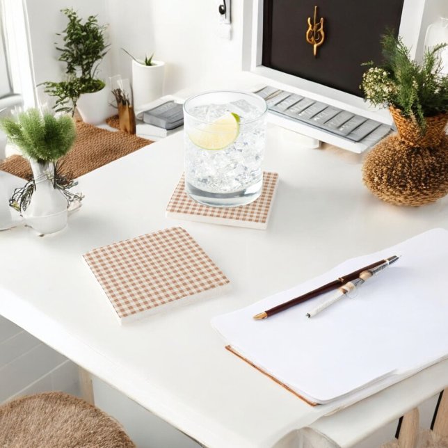 Beige Brown Buffalo Karierter Urlaub Steinuntersetzer (Von Creator hochgeladen)