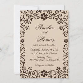 Beige Brown Elegant Garden Wedding Invitation Einladung