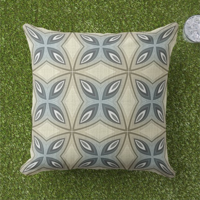 Beige Brown Gray Blue Angesagt Orient Bali Art Mot Kissen (Gras)