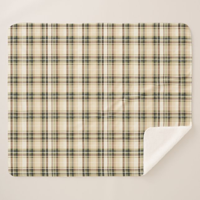 Beige Brown Green Tartan Kariertes Geschenk für Ih Sherpadecke (Vorderseite (Horizontal))