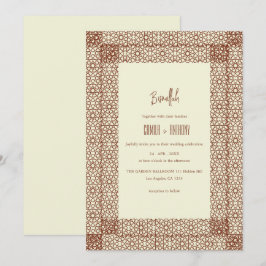 Beige Brown Islamic Geometric Two Border Wedding Einladung