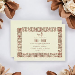 Beige Brown Islamic Geometric Two Border Wedding Einladung
