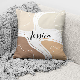 Beige Brown Modern Abstrakt Boho Muster Name Kissen