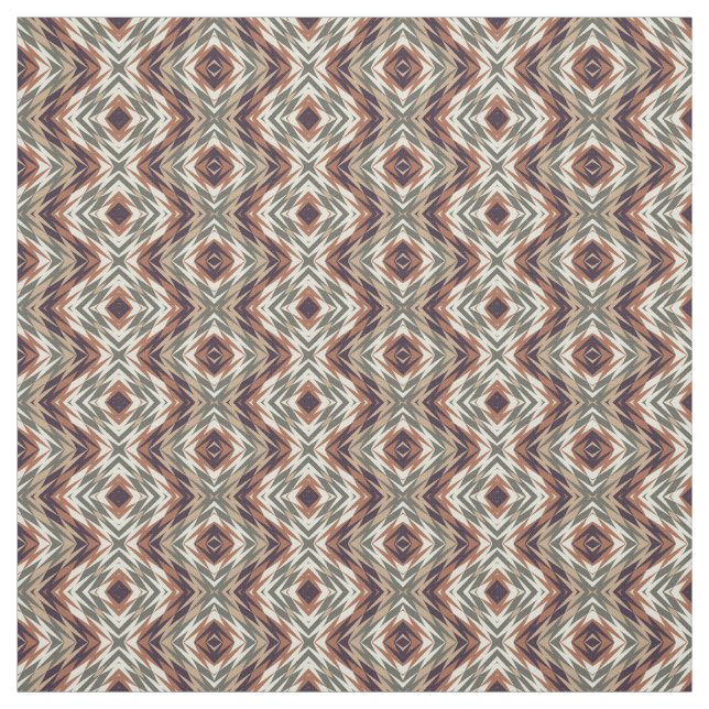 Beige Brown Olive Green Aztec Mosaikmuster Stoff (Muster)