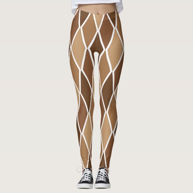 Beige Brown-Rauten-Harlekin-Diamant Trendy Leggings (Vorderseite)