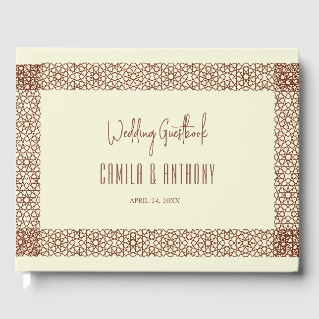 Beige Brown Rustic Islamic Geometric Single Border Gästebuch (Vorderseite)
