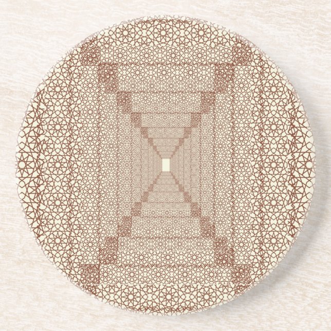 Beige Brown Rustic Islamic Geometric Single Border Getränkeuntersetzer (Vorne)