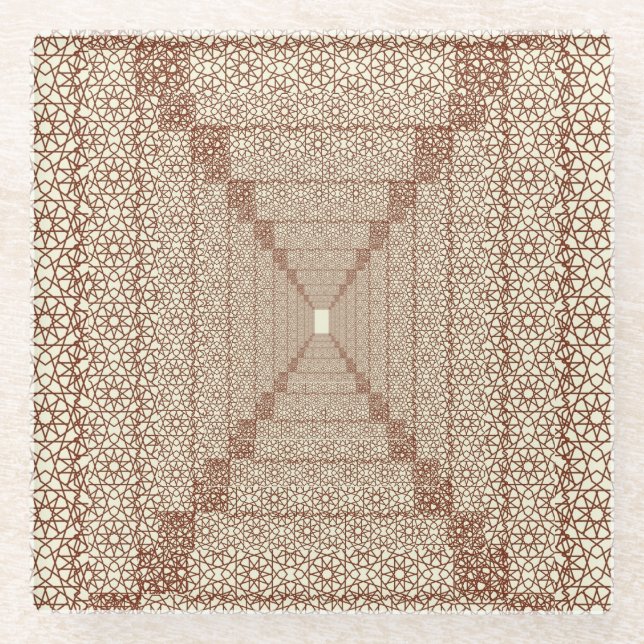 Beige Brown Rustic Islamic Geometric Single Border Glasuntersetzer (Vorderseite)