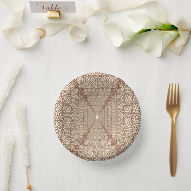 Beige Brown Rustic Islamic Geometric Single Border Pappteller (Hochzeit)