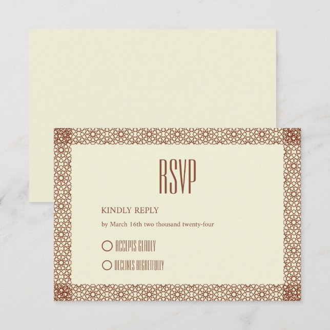 Beige Brown Rustic Islamic Geometric Single Border RSVP Karte (Vorne/Hinten)