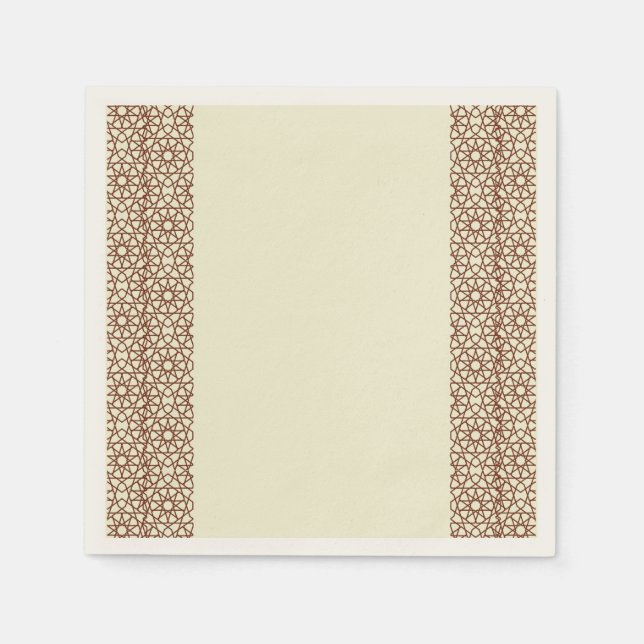 Beige Brown Rustic Islamic Geometric Single Border Serviette (Vorderseite)