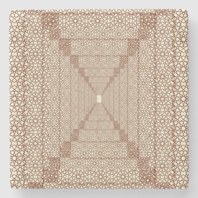 Beige Brown Rustic Islamic Geometric Single Border Steinuntersetzer (Vorderseite)