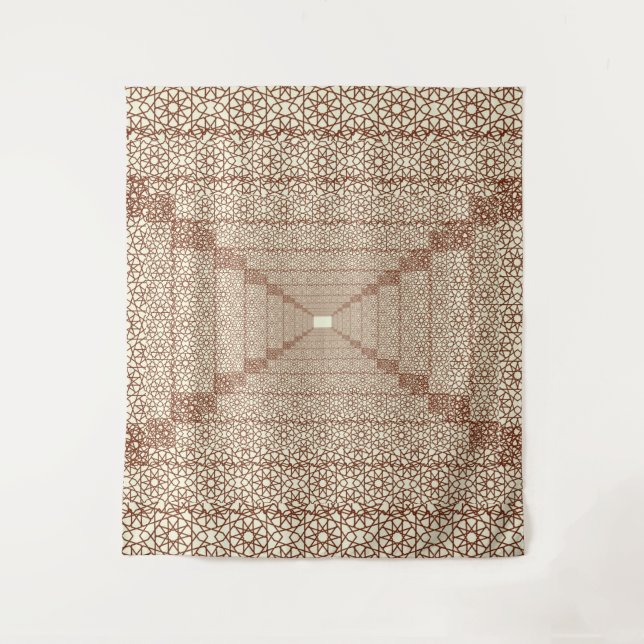 Beige Brown Rustic Islamic Geometric Single Border Wandteppich (Vorderseite)