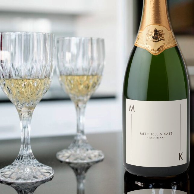 Beige Brown Simple Monogram Wedding (Beige Brown Simple Monogram Wedding Sparkling Wine Label)