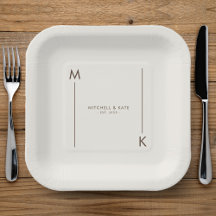Beige Brown Simple Monogram Wedding