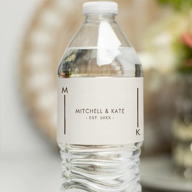 Beige Brown Simple Monogram Wedding Wasserflaschenetikett (Beige Brown Simple Monogram Wedding Water Bottle Label
)