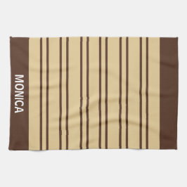  Beige &Brown Stripes Pattern monogram Name Geschirrtuch