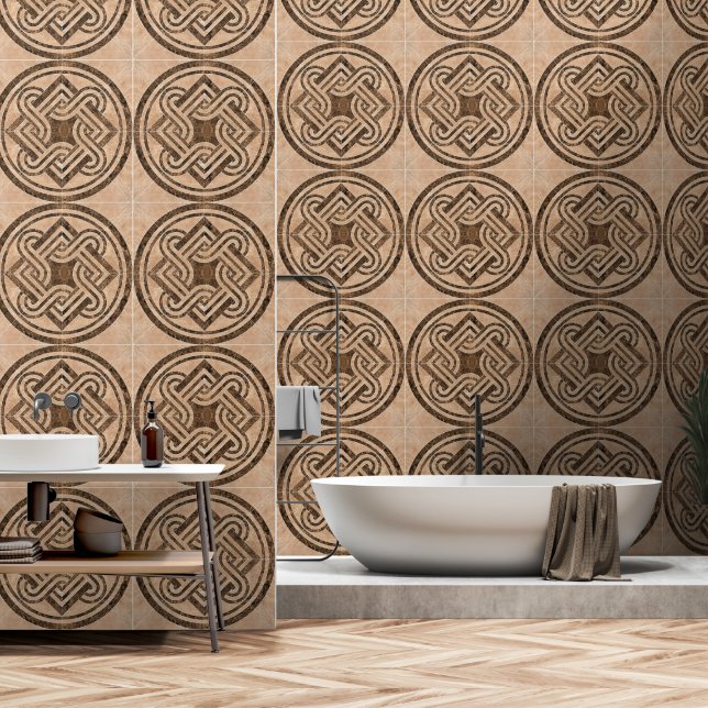 Beige Brown Tile Mosaik Vintages Design Tapete (Badezimmer)