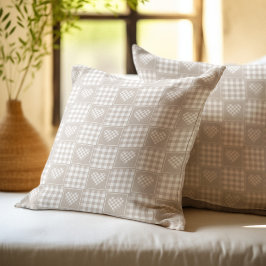 Beige Buffalo Kariert Patchwork Hearts Kissen