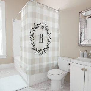 Beige Buffalo Karo Monogram   Bauernhof Badezimmer Duschvorhang