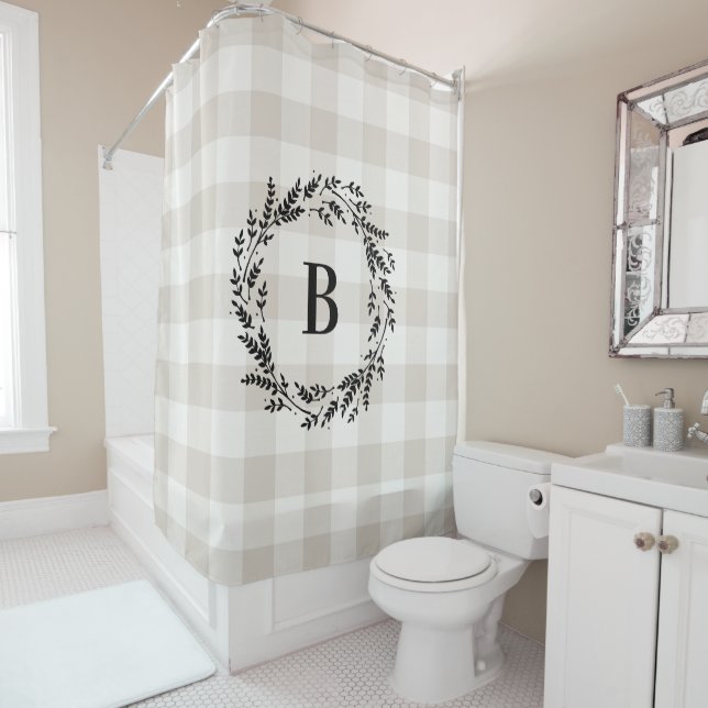 Beige Buffalo Karo Monogram | Bauernhof Badezimmer Duschvorhang (Beispiel)