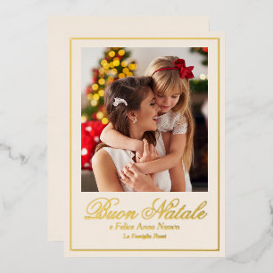 Beige Buon Natale e Felice Anno Nuovo Script Foto Folien Feiertagskarte