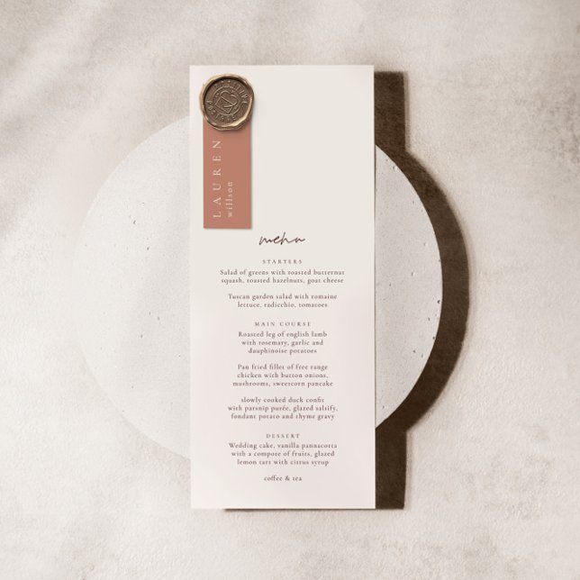 Beige & Burgund Elegantes Minimalistisches Hochzei Menükarte (Von Creator hochgeladen)