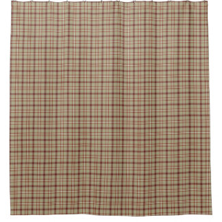 Beige Burgundy Plaid Shower Curtain Duschvorhang