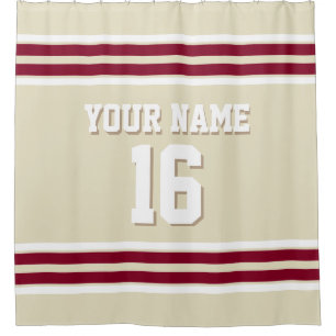 Beige Burgundy White Stripes Sports Jersey Duschvorhang