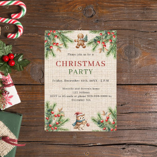 Beige Burlap-Kiefer natürliches Weihnachtsfest Par Einladung