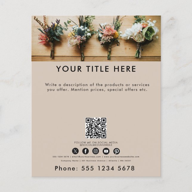 Beige Business Photo Banner QR Code Social Media  Flyer (Vorne)