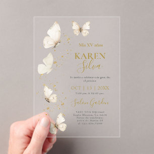 Beige Butterfly Quinceañera Acryleinladung Acryleinladungen