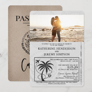 Beige Cancun Passport Wedding Einladung