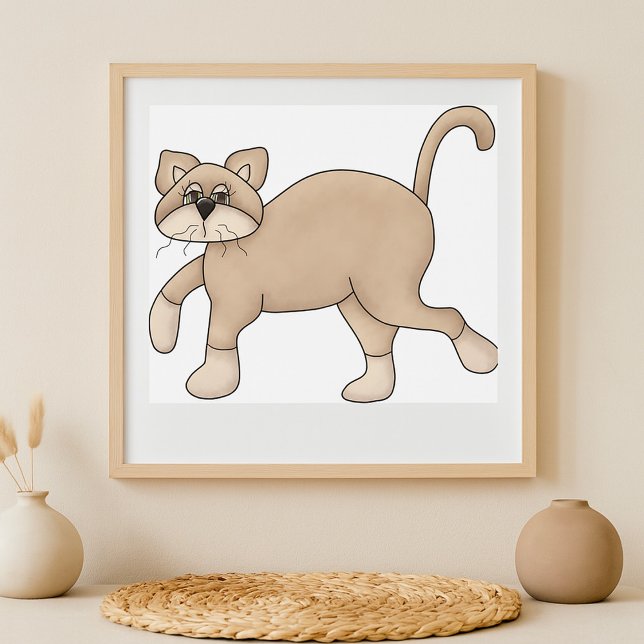 Beige Cat Drawing with Green Eyes Poster (Von Creator hochgeladen)