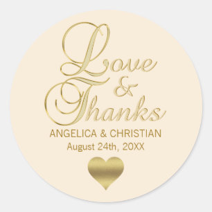Beige Champagne Wedding Liebe & Danke Runder Aufkleber