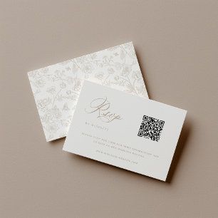 Beige Chinoiserie Hochzeits-QR-Code RSVP Karte
