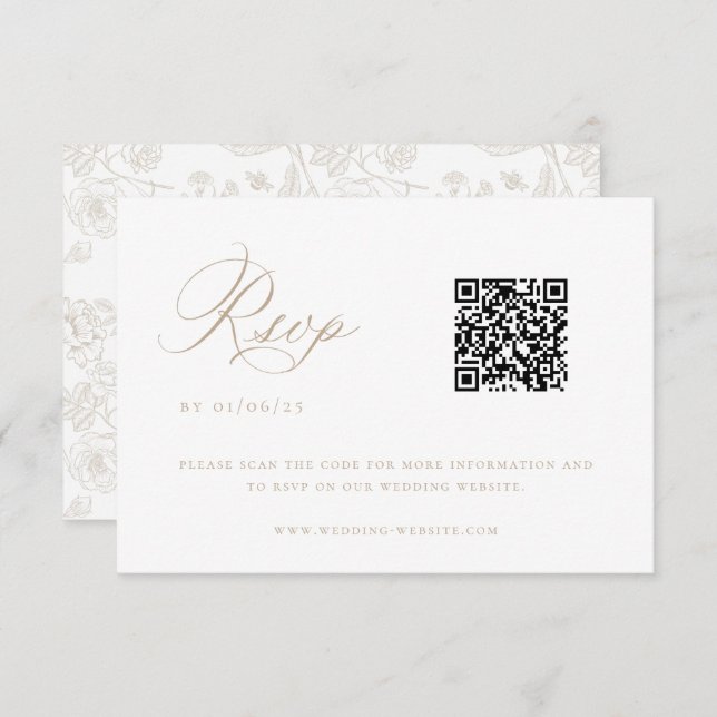 Beige Chinoiserie Wedding QR Code Einladung (Vorne/Hinten)