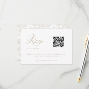 Beige Chinoiserie Wedding QR Code RSVP Karte