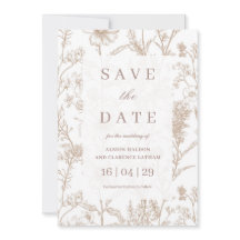 Beige Chinoiserie Wildblume Wedding Save the Date
